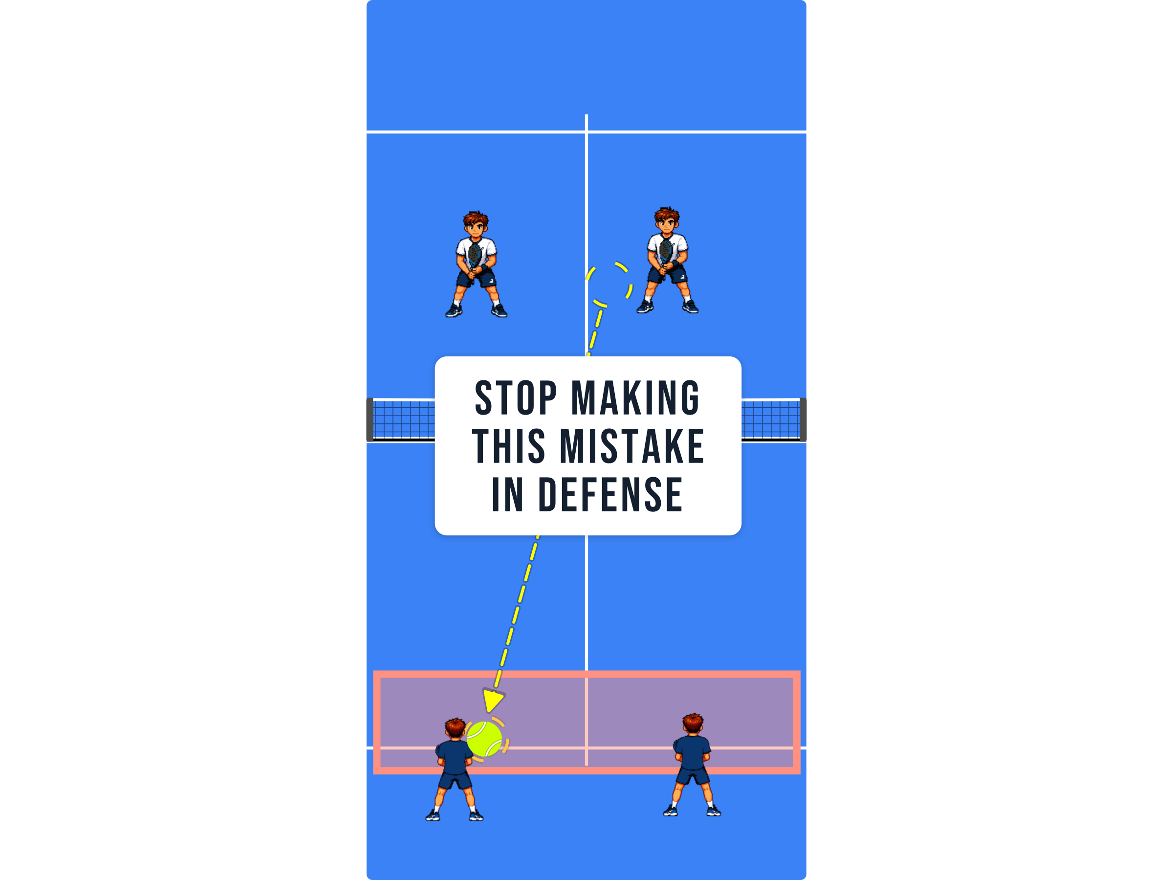 Padel court diagram showing attackers at the net and defenders at the back of the court