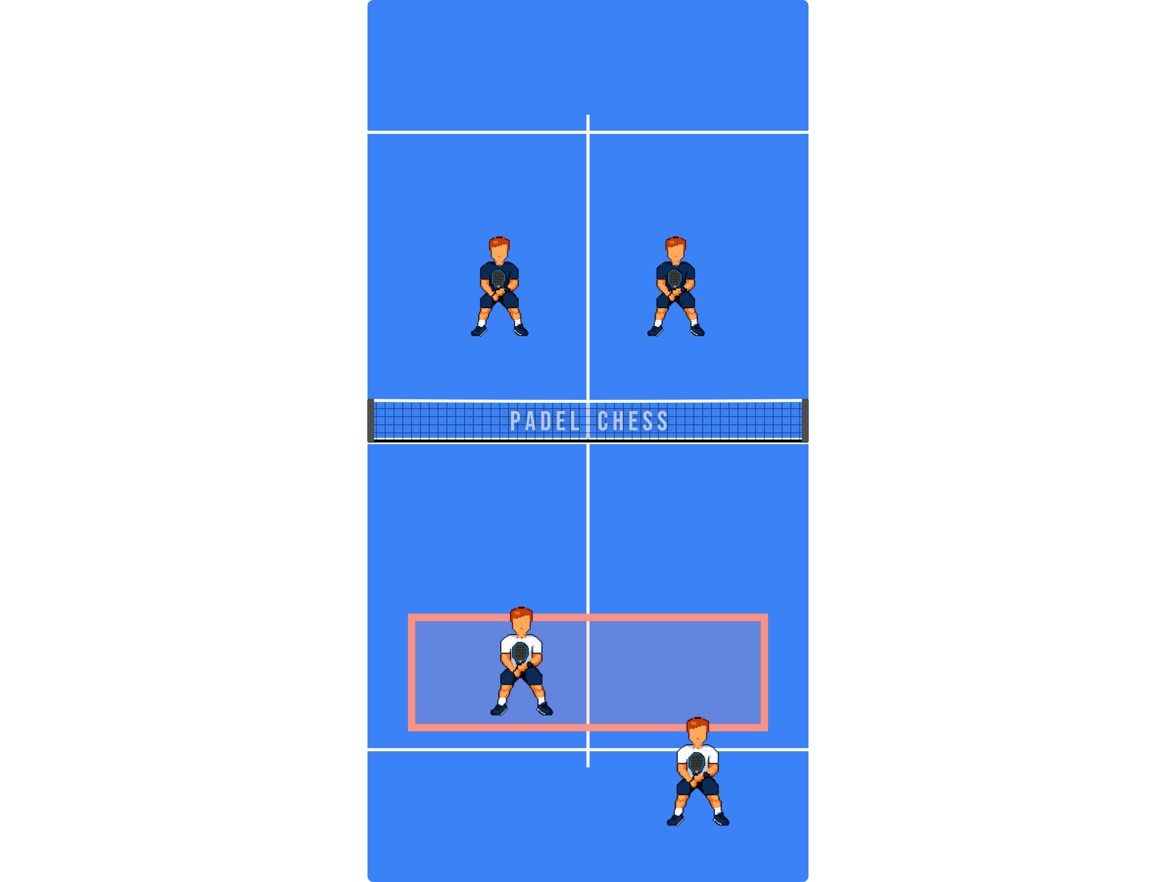 Padel court diagram showing the no man's land band highlighted between the net position and the service line