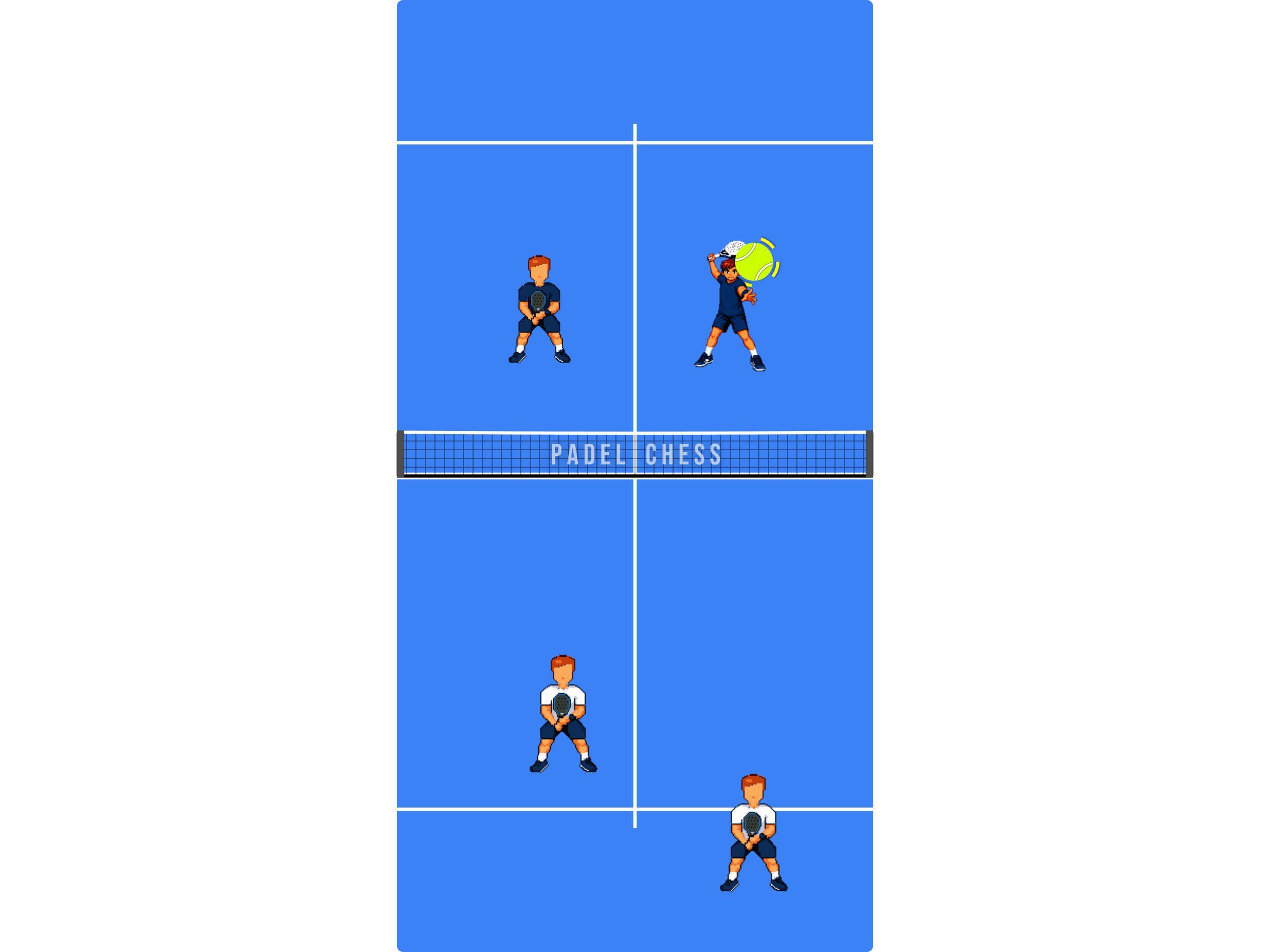 Padel court diagram showing an opponent preparing to hit while a player stands in no man's land